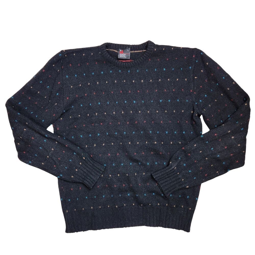 Vtg 90s Round Neck Sweater Men L Knitted Wool Blend Eclectic Grandpa Style Retro